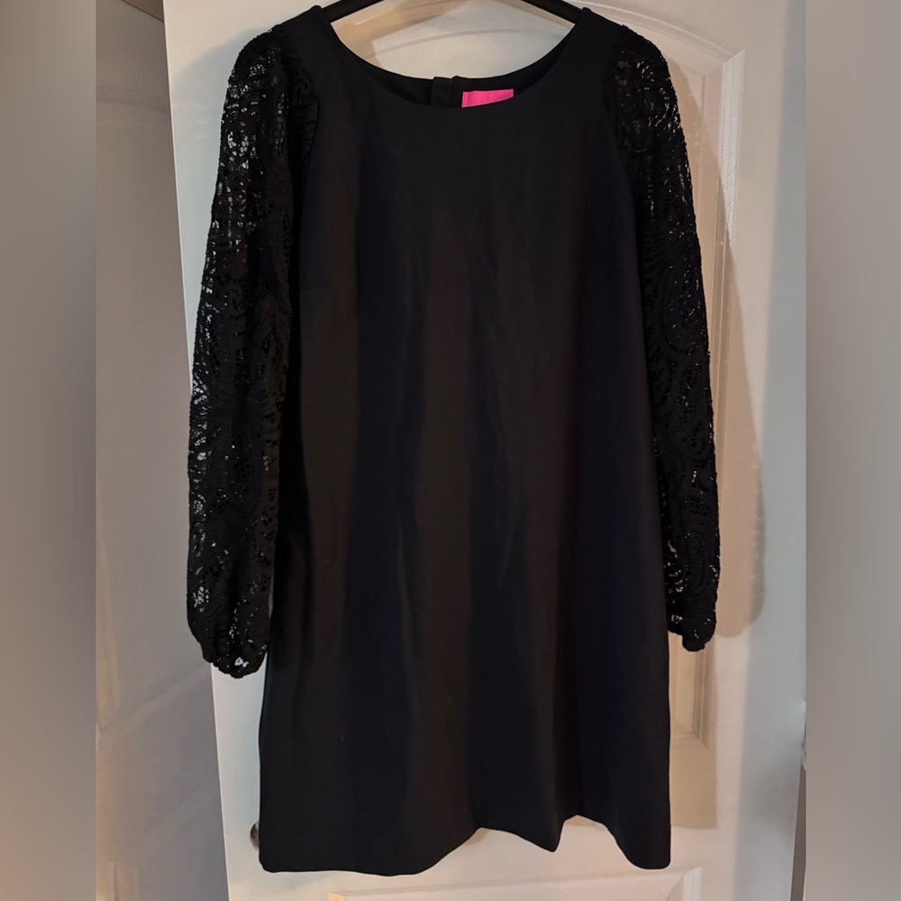 Lilly Pulitzer GALI Black Sheath Dress with Bishop Sleeves